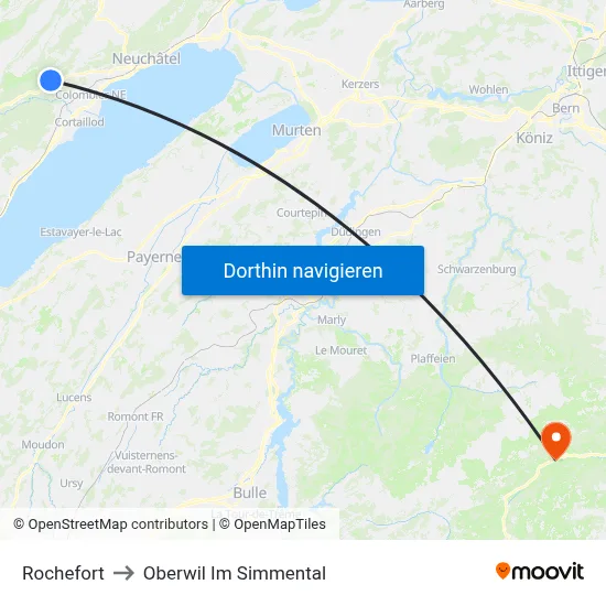 Rochefort to Oberwil Im Simmental map