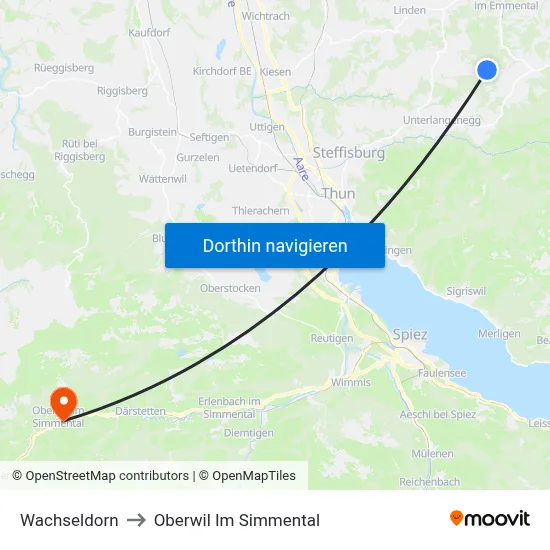 Wachseldorn to Oberwil Im Simmental map