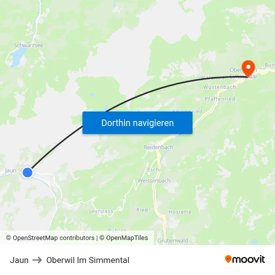 Jaun to Oberwil Im Simmental map