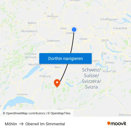 Möhlin to Oberwil Im Simmental map