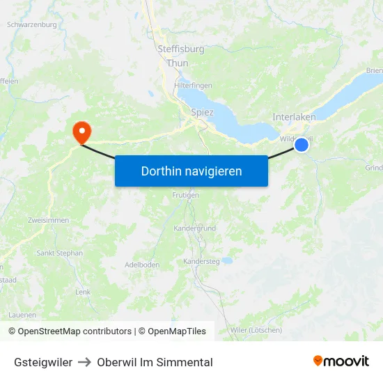 Gsteigwiler to Oberwil Im Simmental map