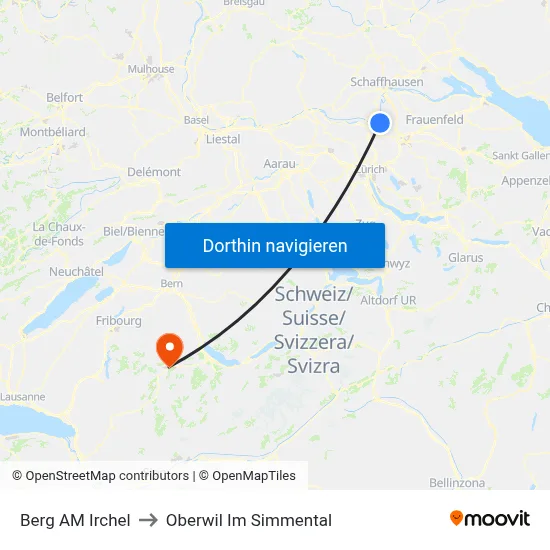 Berg AM Irchel to Oberwil Im Simmental map