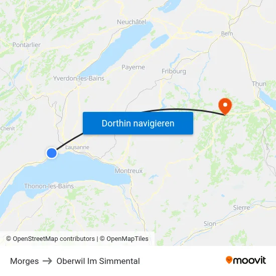 Morges to Oberwil Im Simmental map