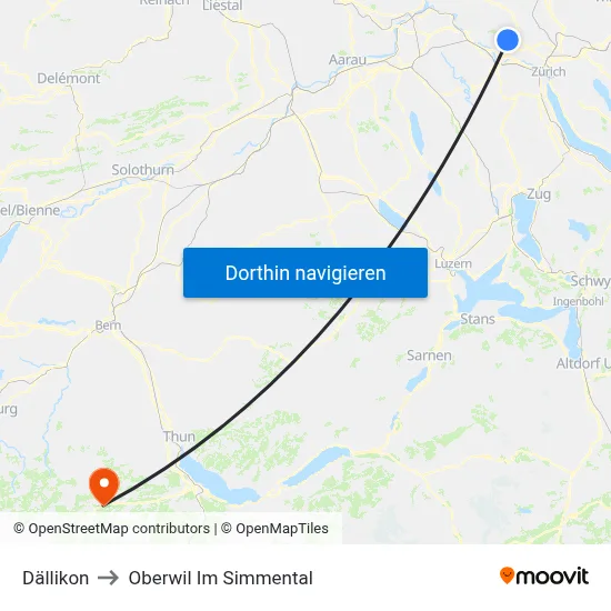 Dällikon to Oberwil Im Simmental map