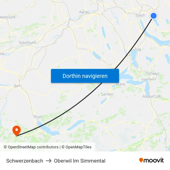 Schwerzenbach to Oberwil Im Simmental map