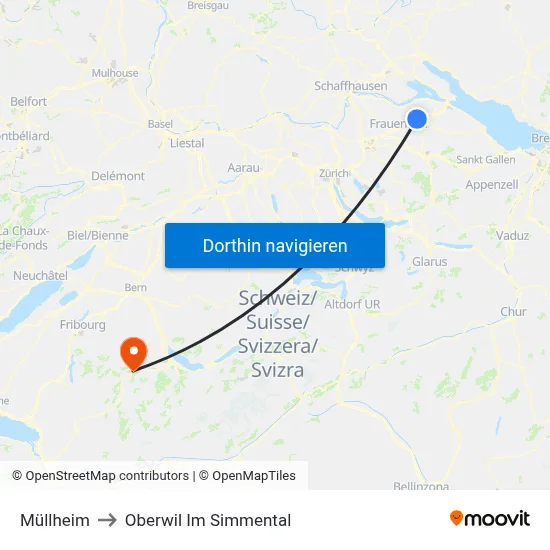 Müllheim to Oberwil Im Simmental map