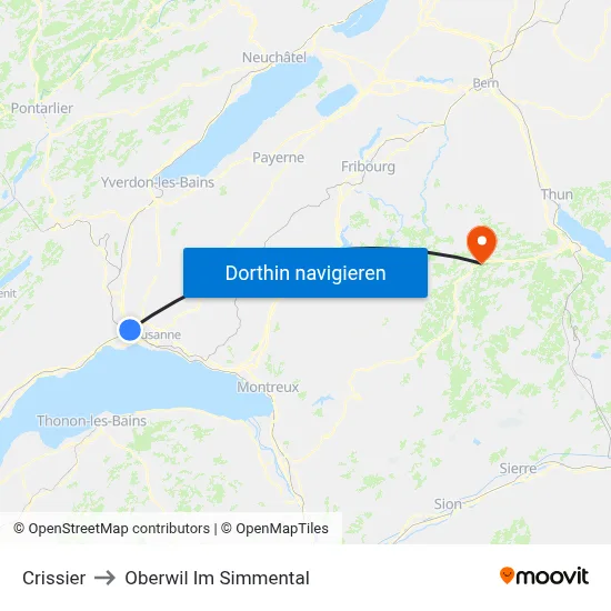 Crissier to Oberwil Im Simmental map
