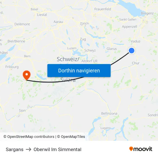 Sargans to Oberwil Im Simmental map
