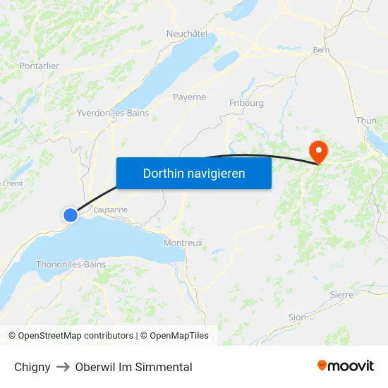 Chigny to Oberwil Im Simmental map