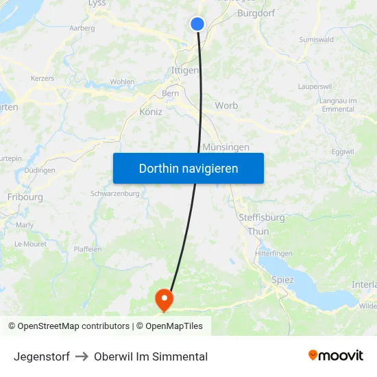 Jegenstorf to Oberwil Im Simmental map