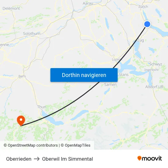 Oberrieden to Oberwil Im Simmental map