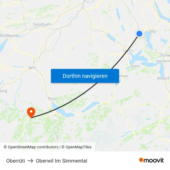 Oberrüti to Oberwil Im Simmental map