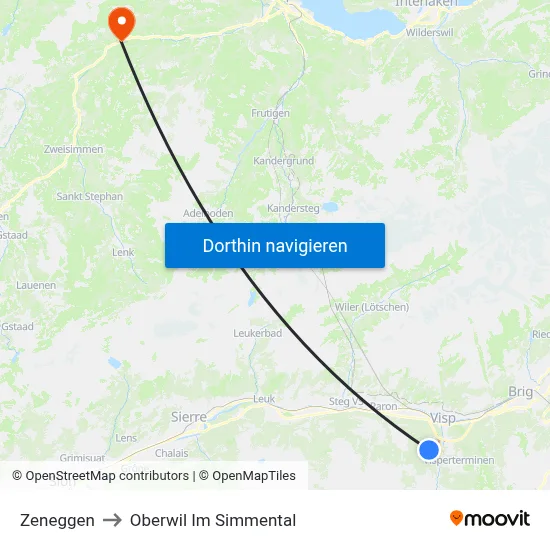 Zeneggen to Oberwil Im Simmental map