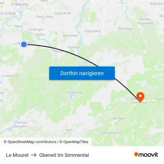 Le Mouret to Oberwil Im Simmental map