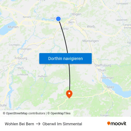 Wohlen Bei Bern to Oberwil Im Simmental map
