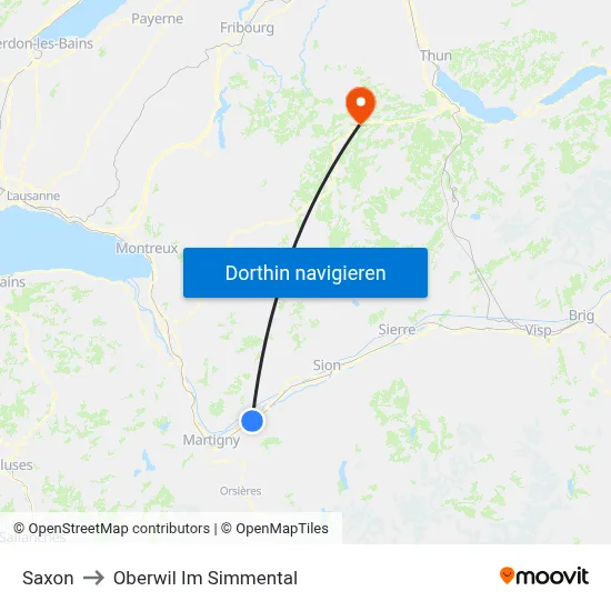 Saxon to Oberwil Im Simmental map