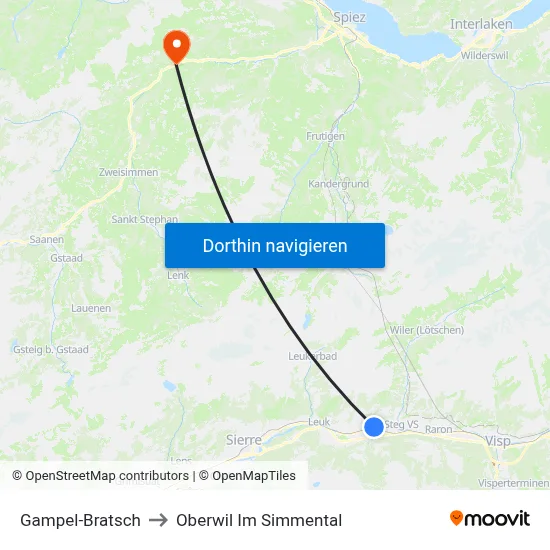 Gampel-Bratsch to Oberwil Im Simmental map