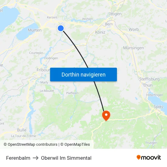 Ferenbalm to Oberwil Im Simmental map