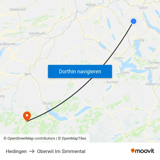 Hedingen to Oberwil Im Simmental map