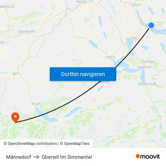 Männedorf to Oberwil Im Simmental map