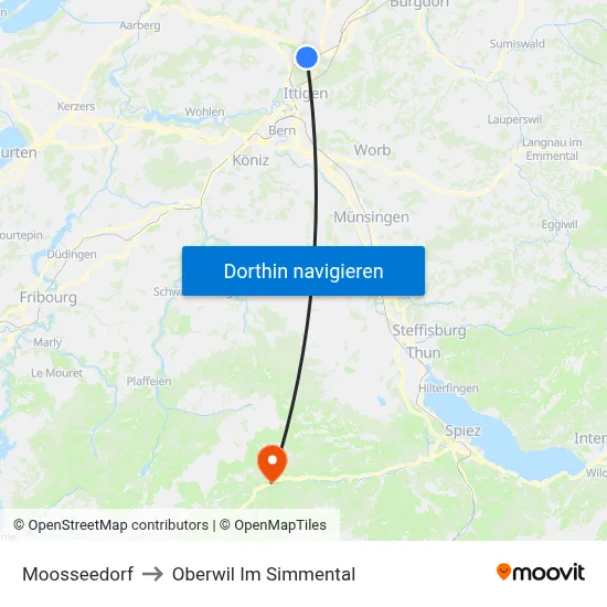 Moosseedorf to Oberwil Im Simmental map