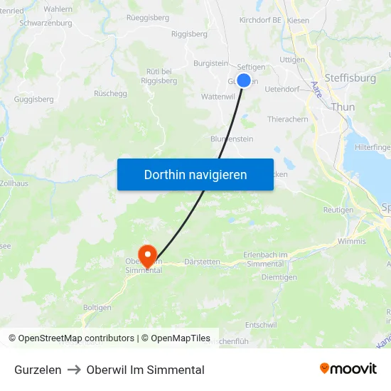 Gurzelen to Oberwil Im Simmental map