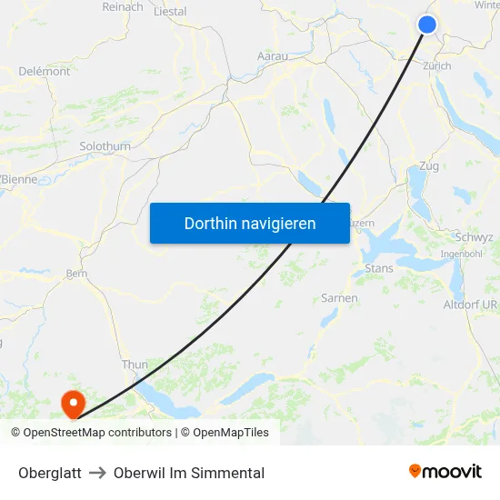 Oberglatt to Oberwil Im Simmental map