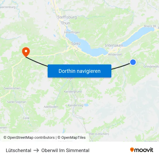 Lütschental to Oberwil Im Simmental map