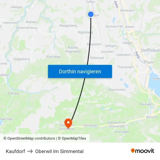 Kaufdorf to Oberwil Im Simmental map