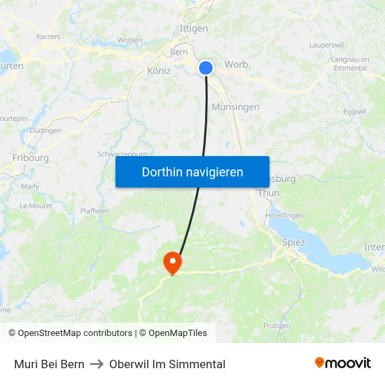 Muri Bei Bern to Oberwil Im Simmental map