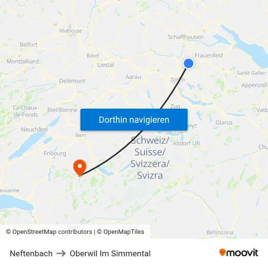 Neftenbach to Oberwil Im Simmental map