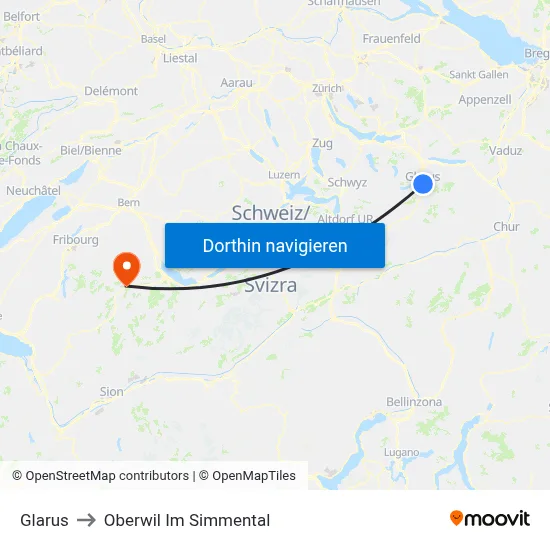 Glarus to Oberwil Im Simmental map