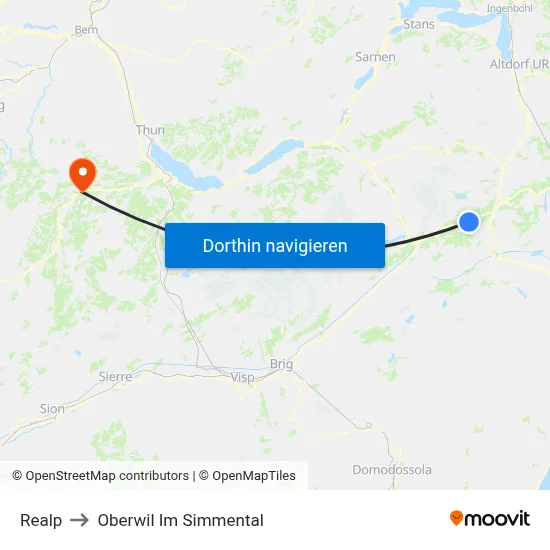 Realp to Oberwil Im Simmental map