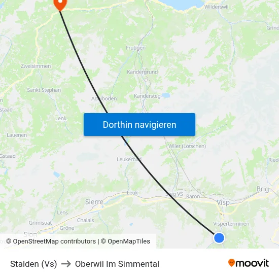 Stalden (Vs) to Oberwil Im Simmental map