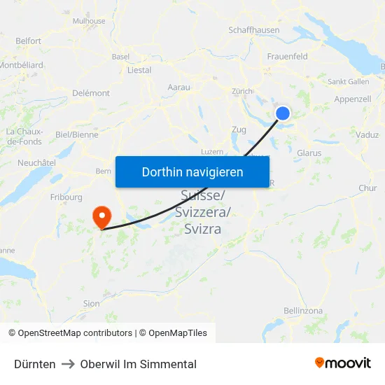 Dürnten to Oberwil Im Simmental map
