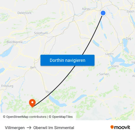 Villmergen to Oberwil Im Simmental map