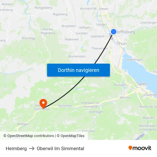 Heimberg to Oberwil Im Simmental map