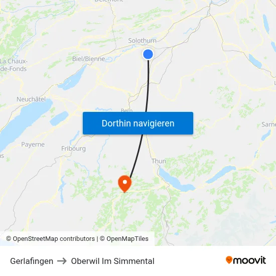 Gerlafingen to Oberwil Im Simmental map