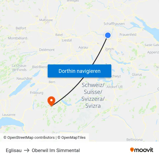 Eglisau to Oberwil Im Simmental map