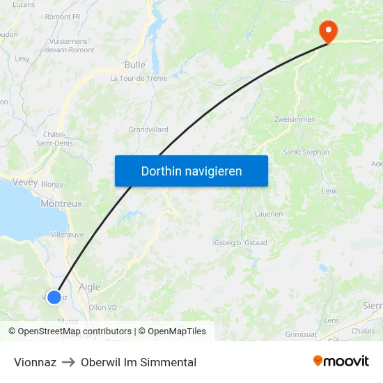 Vionnaz to Oberwil Im Simmental map