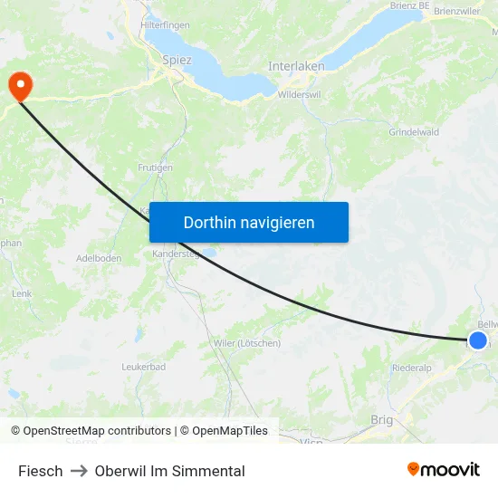 Fiesch to Oberwil Im Simmental map