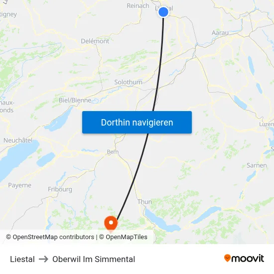 Liestal to Oberwil Im Simmental map