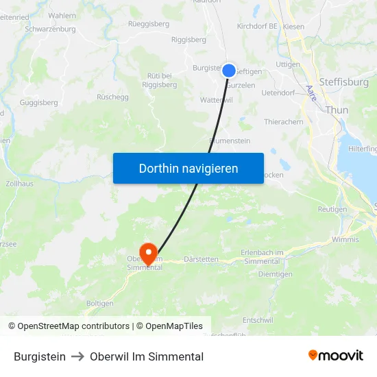 Burgistein to Oberwil Im Simmental map