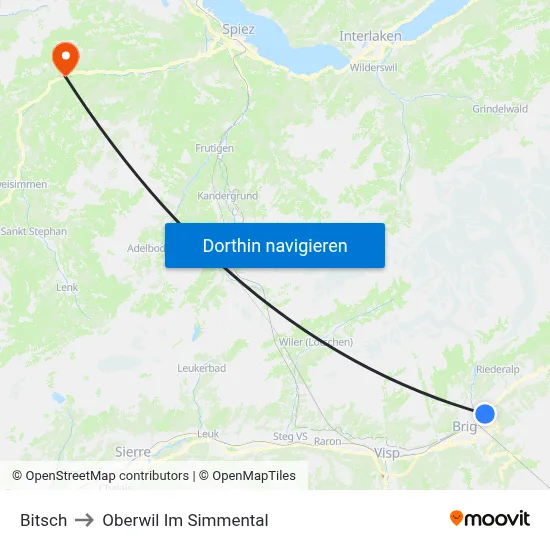 Bitsch to Oberwil Im Simmental map