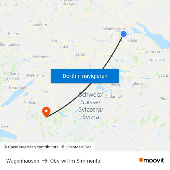 Wagenhausen to Oberwil Im Simmental map