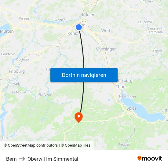 Bern to Oberwil Im Simmental map