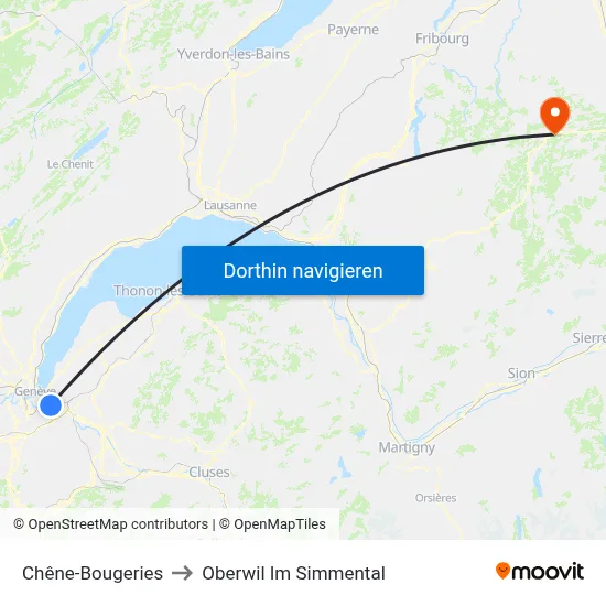 Chêne-Bougeries to Oberwil Im Simmental map
