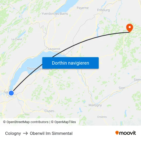 Cologny to Oberwil Im Simmental map