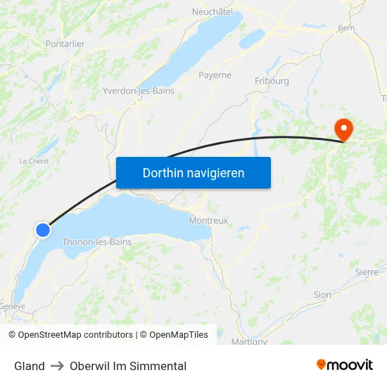 Gland to Oberwil Im Simmental map
