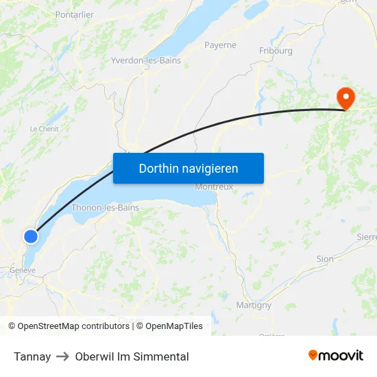Tannay to Oberwil Im Simmental map